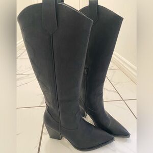 Black knee high cowboy boots